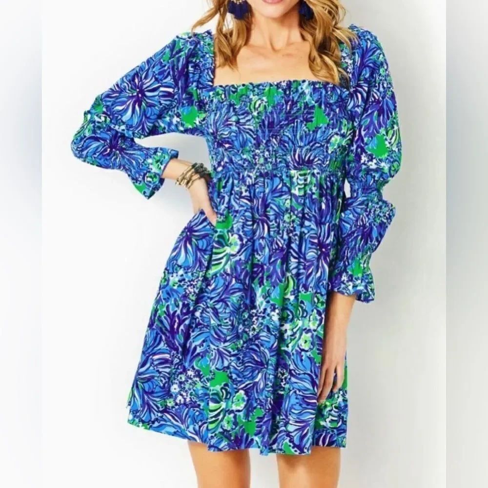NWT Lilly Pulitzer BEYONCA BABYDOLL DRESS - ABACO BLUE IN TURTLE AWE